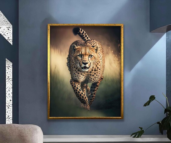 Cheetah Running Toward Viewer Golden Savanna Wildlife Big Cat Poster