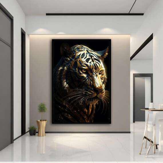 Golden Tiger Black Background Regal Big Cat Portrait Wall Art Poster