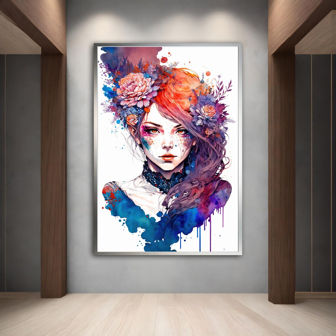 Watercolor Woman Flower Hair Pink Purple Bloom Soft Pastel Art Poster - Image 4