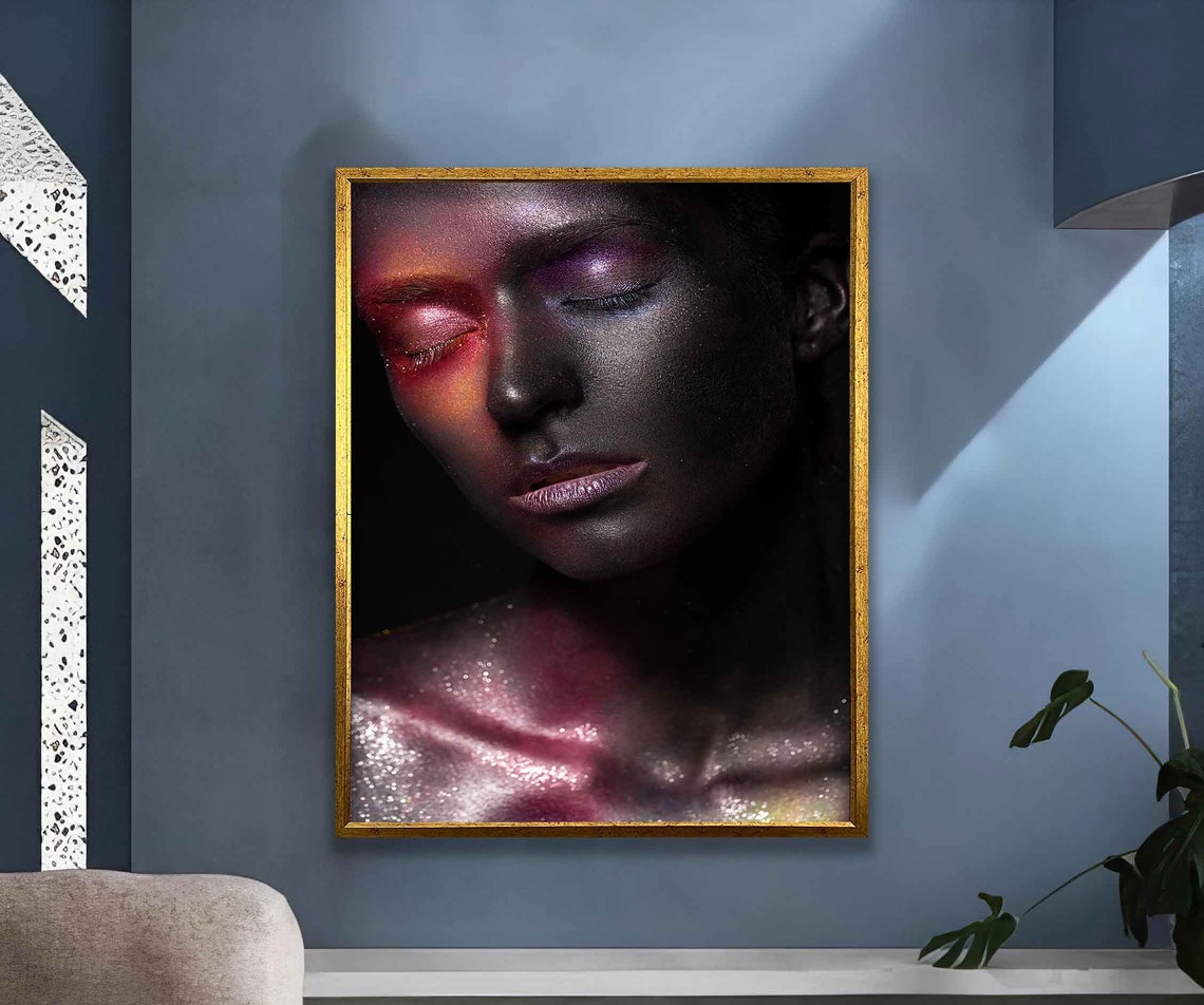 Sleeping Dark Glitter Woman Portrait Pink Sparkle Wall Art Poster - Image 5