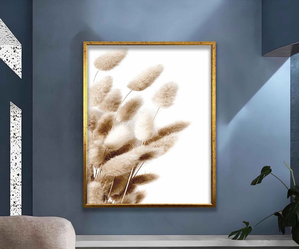 Cream Bunny Tail Grass Stems Minimalist Botanical Art Poster - Image 2