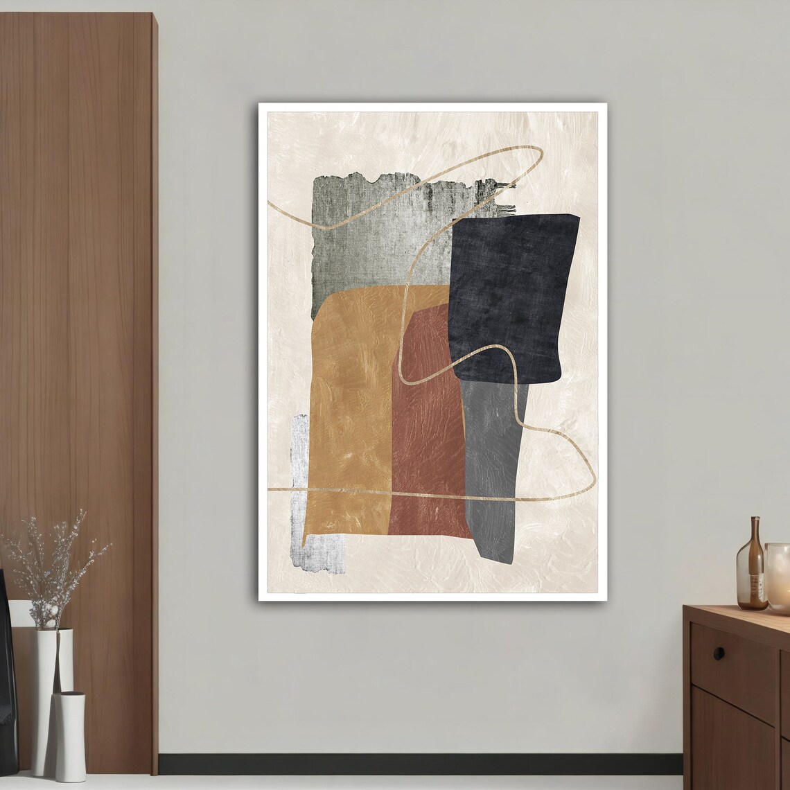 Mid Century Abstract Geometric Blocks Earth Tones Wall Art Print - Image 5