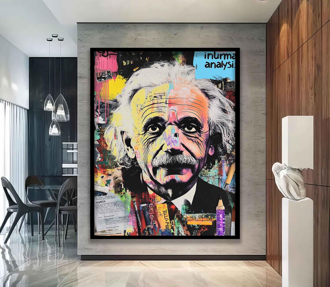 Albert Einstein Graffiti Collage, Modern Wall Art