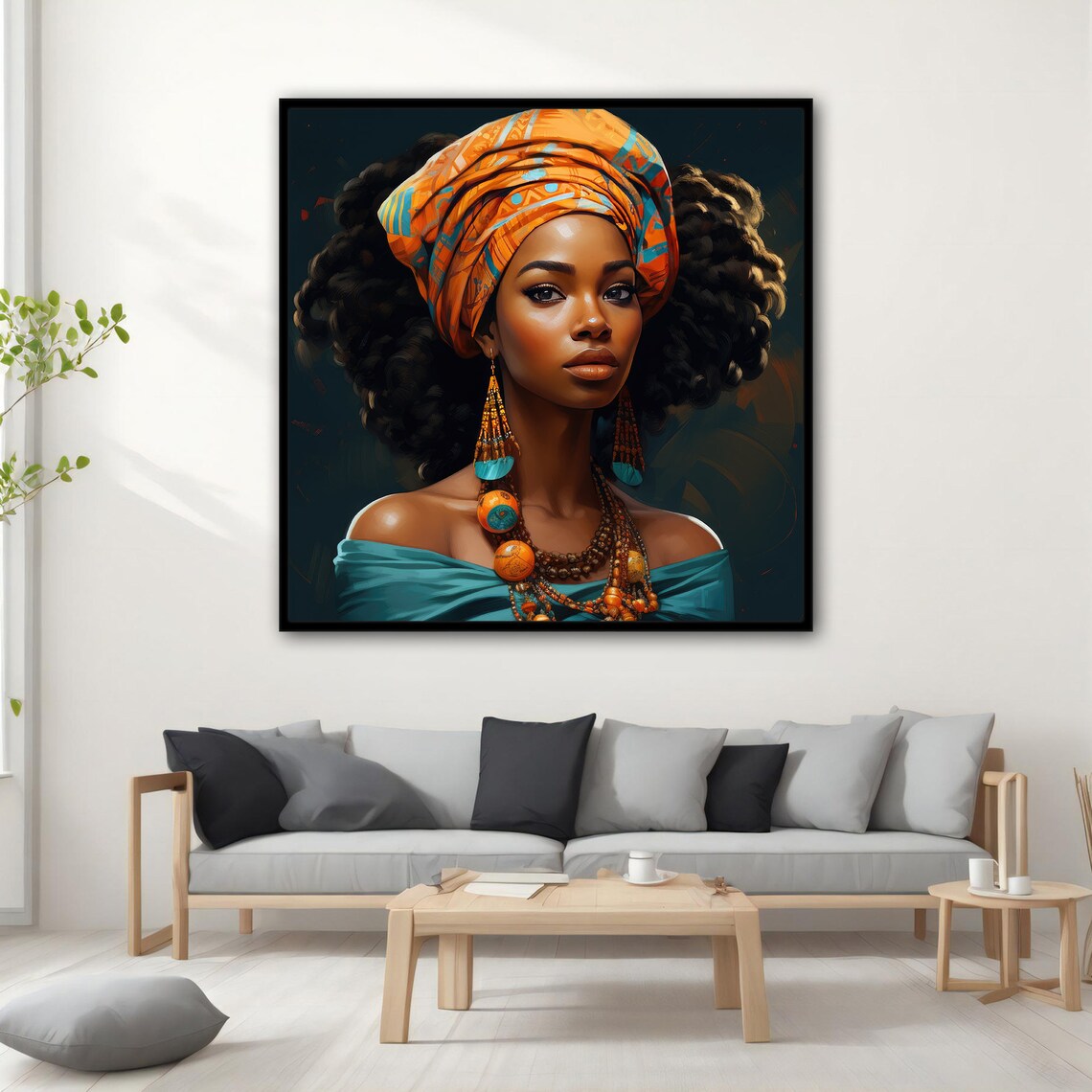 African Woman In Orange Headwrap With Tribal Jewelry Art Poster - Image 5