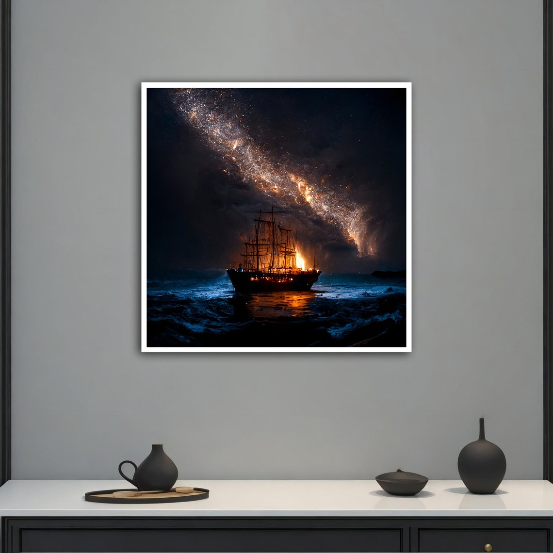 Tall Ship Under Milky Way Starry Night Ocean Dramatic Art Poster - Image 3
