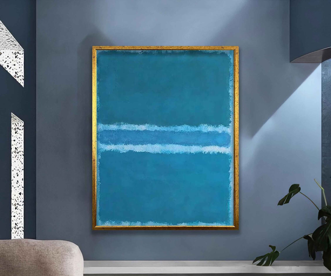 Teal Blue Color Field Abstract Calm Minimalist Wall Art Poster - Image 3