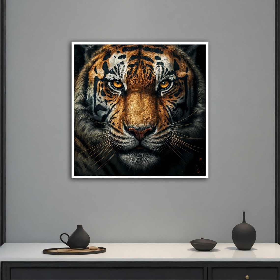 Realistic Tiger Face Close Up With Intense Amber Eyes Art Poster - Image 2