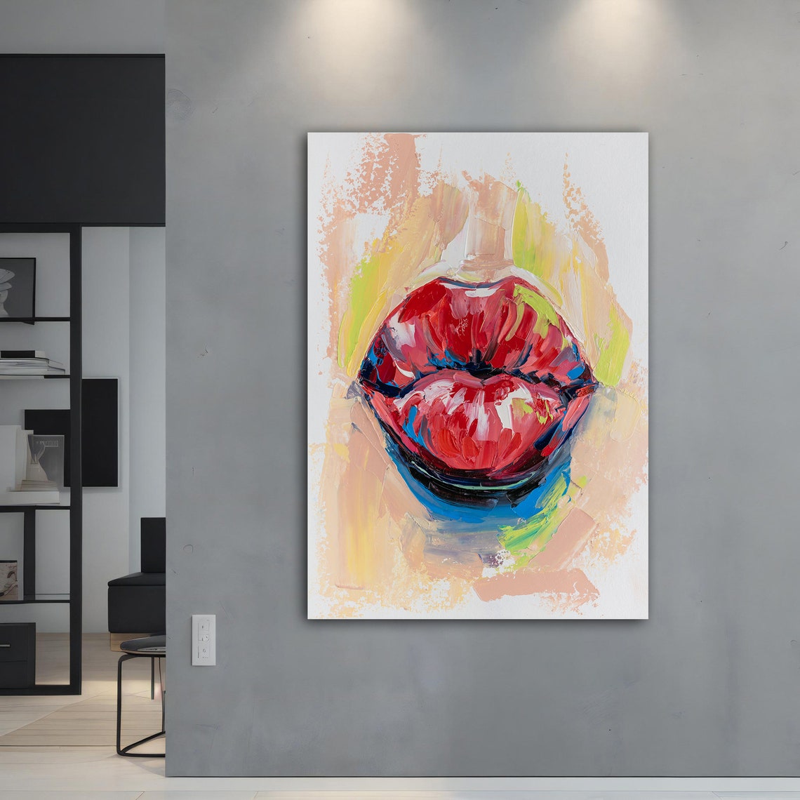 Red Lips Pop Art Painting Colorful Abstract Lip Wall Art Print - Image 3