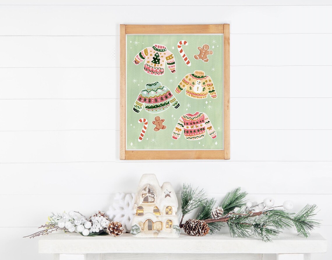 Christmas Sweaters, Cute Christmas Decor Art Print - Image 2
