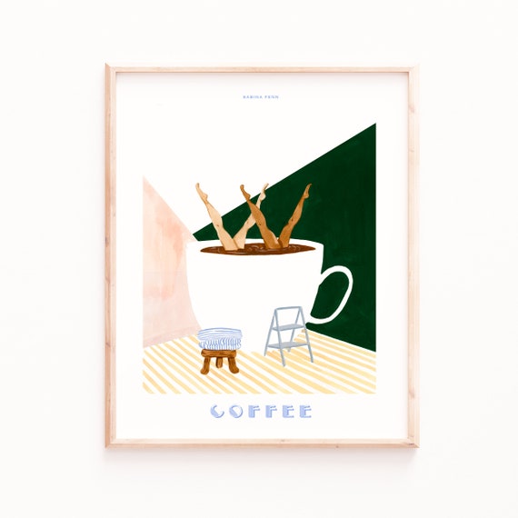 Coffee Poster Print, Retro Diver Kitchen Wall Art