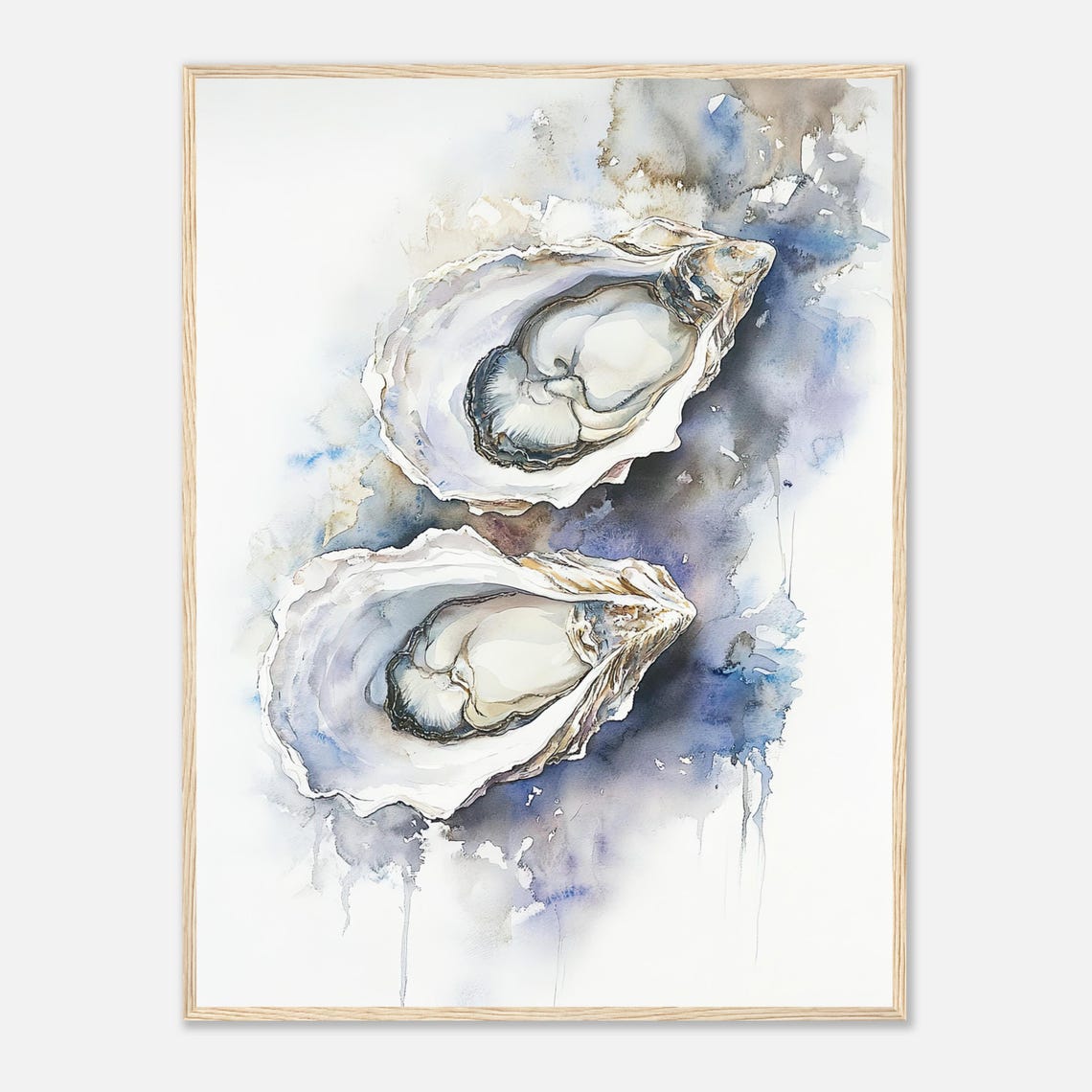 Elegant Oyster Shells Watercolor Coastal Kitchen Decor Art Poster