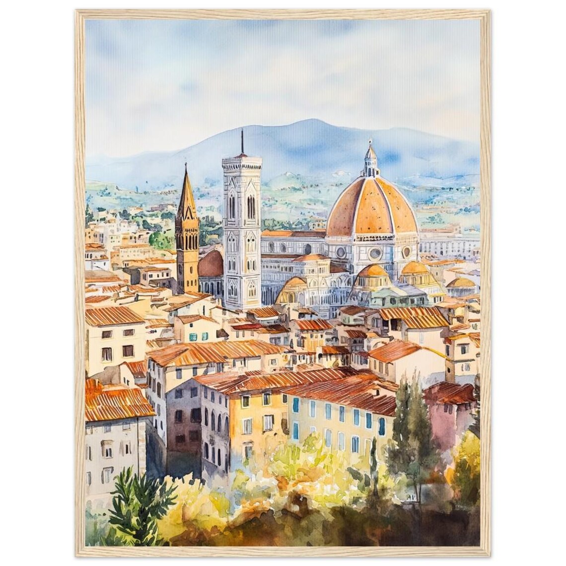 Florence Cathedral Watercolor Travel Poster, Italy