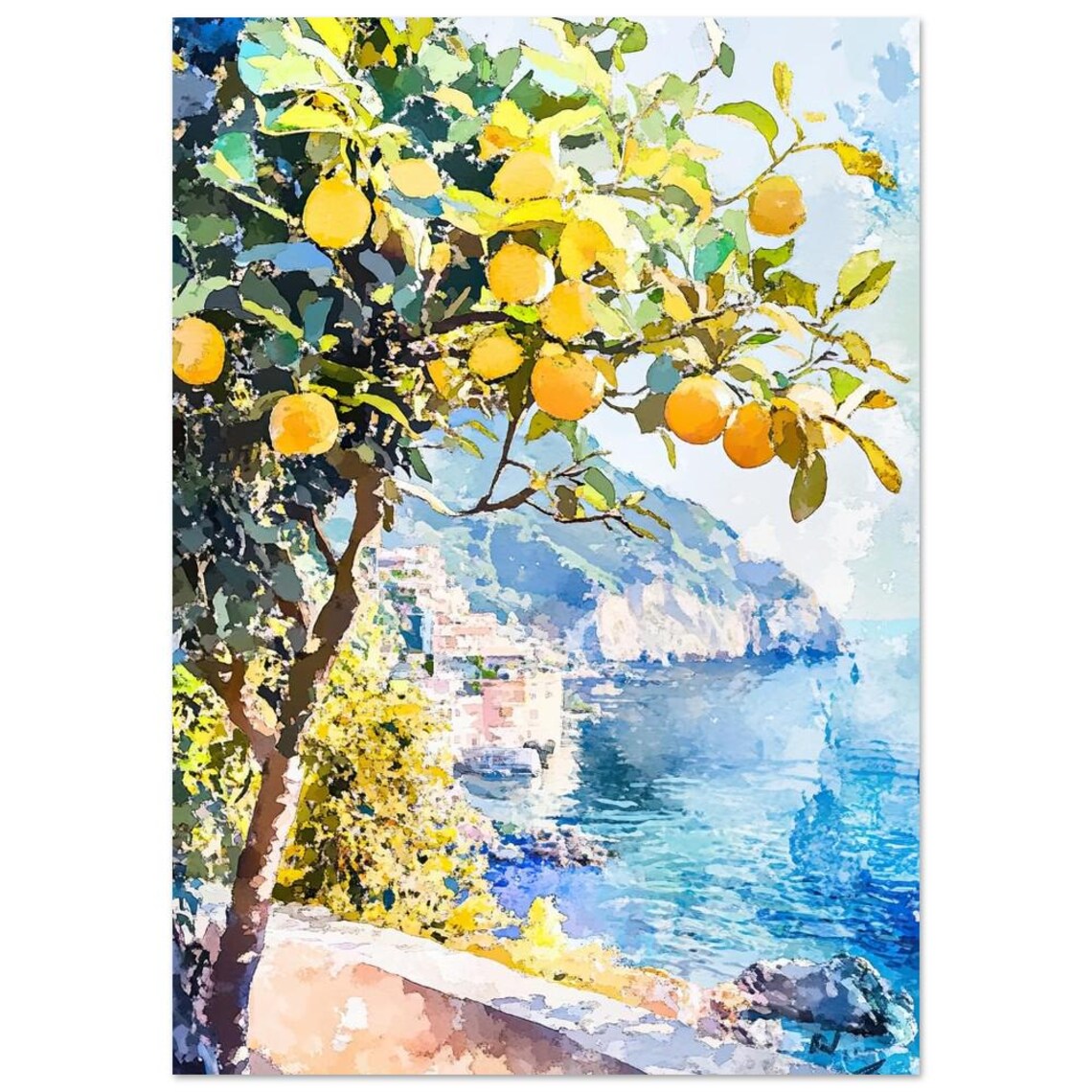 Portofino Lemon Tree Italian Riviera Coast Watercolor Poster - Image 3