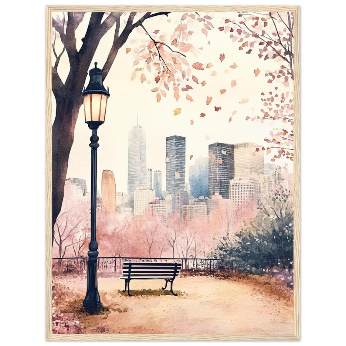 New York City Watercolor Art Print, Autumn Cityscape