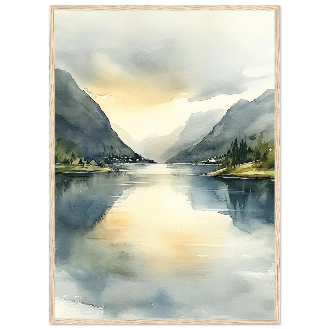 Norwegian Fjord Watercolor Art Print, Nordic Landscape