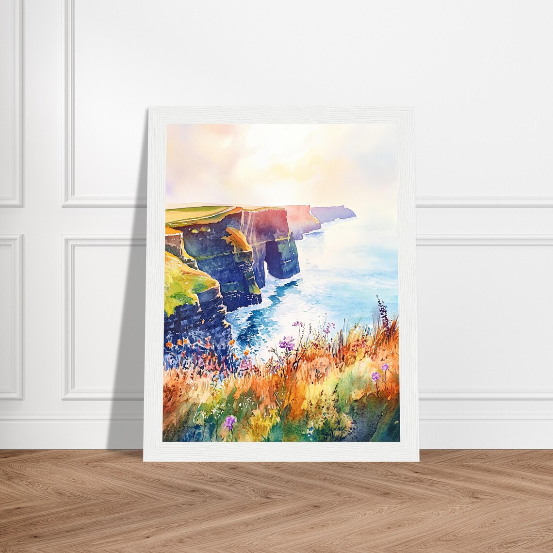 Cliffs Of Moher Coastal Wildflowers Ireland Watercolor Poster - Image 2