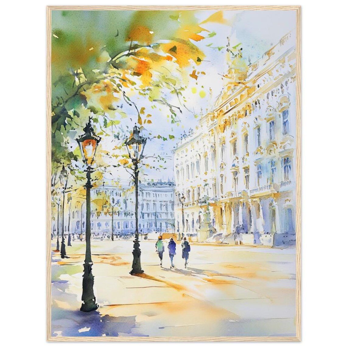 Vienna Street Scene Watercolor Painting, Travel Poster