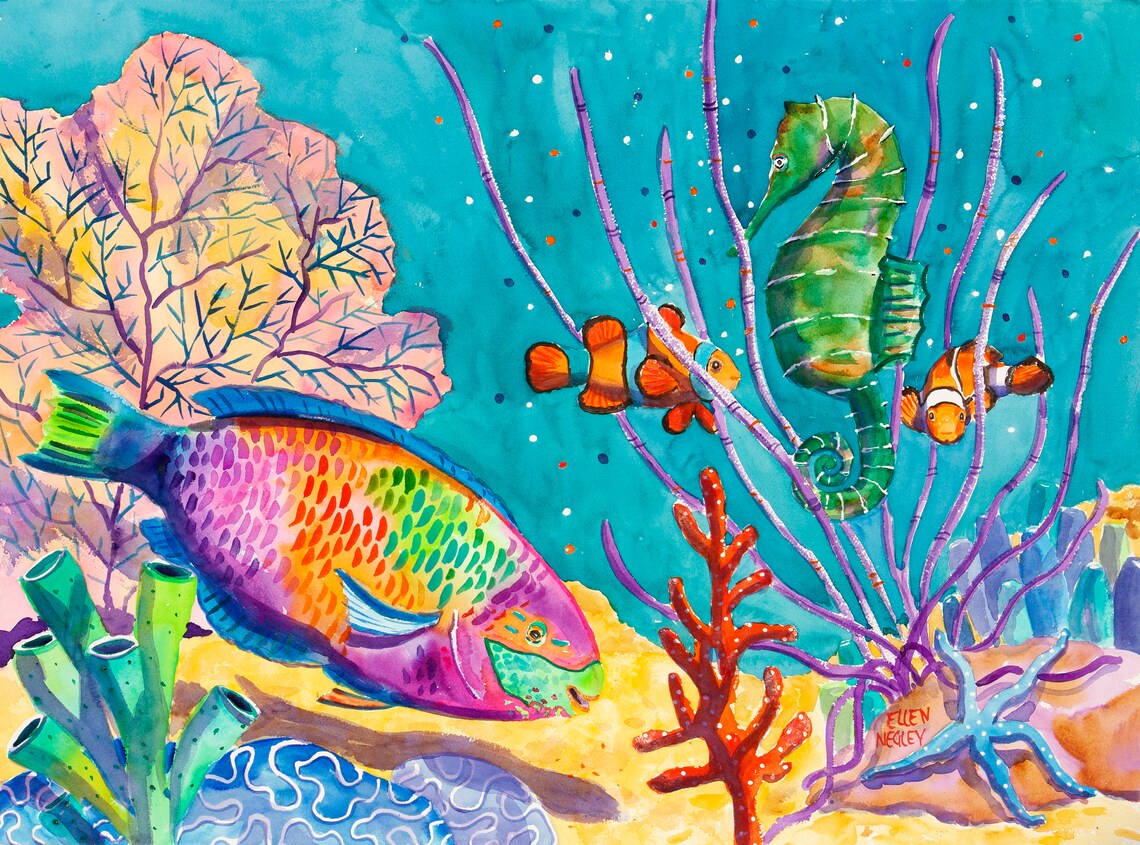 Ellen Negley Tropical Fish Watercolor Art Print