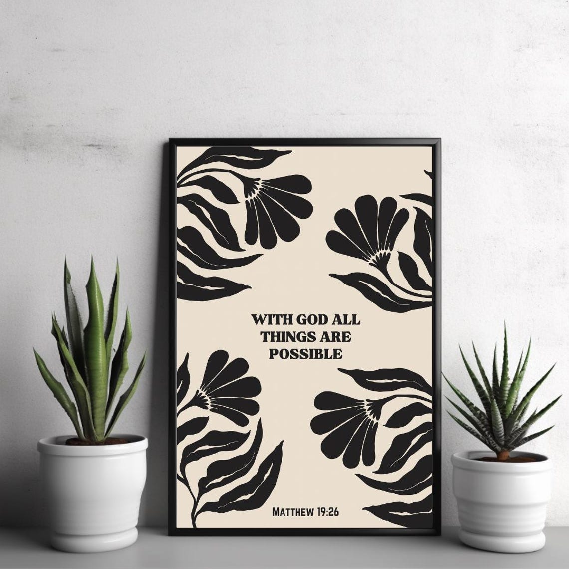 With God All Things Are Possible Matthew 19:26 Botanical Print