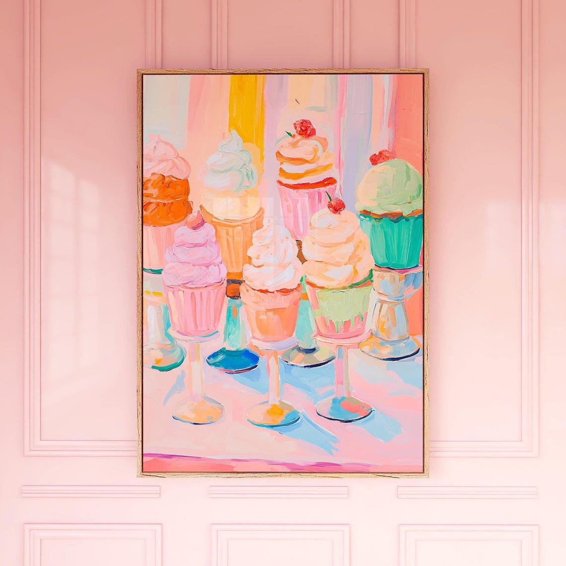 Colorful Cupcakes Painting Pastel Pink Kitchen Bakery Wall Poster