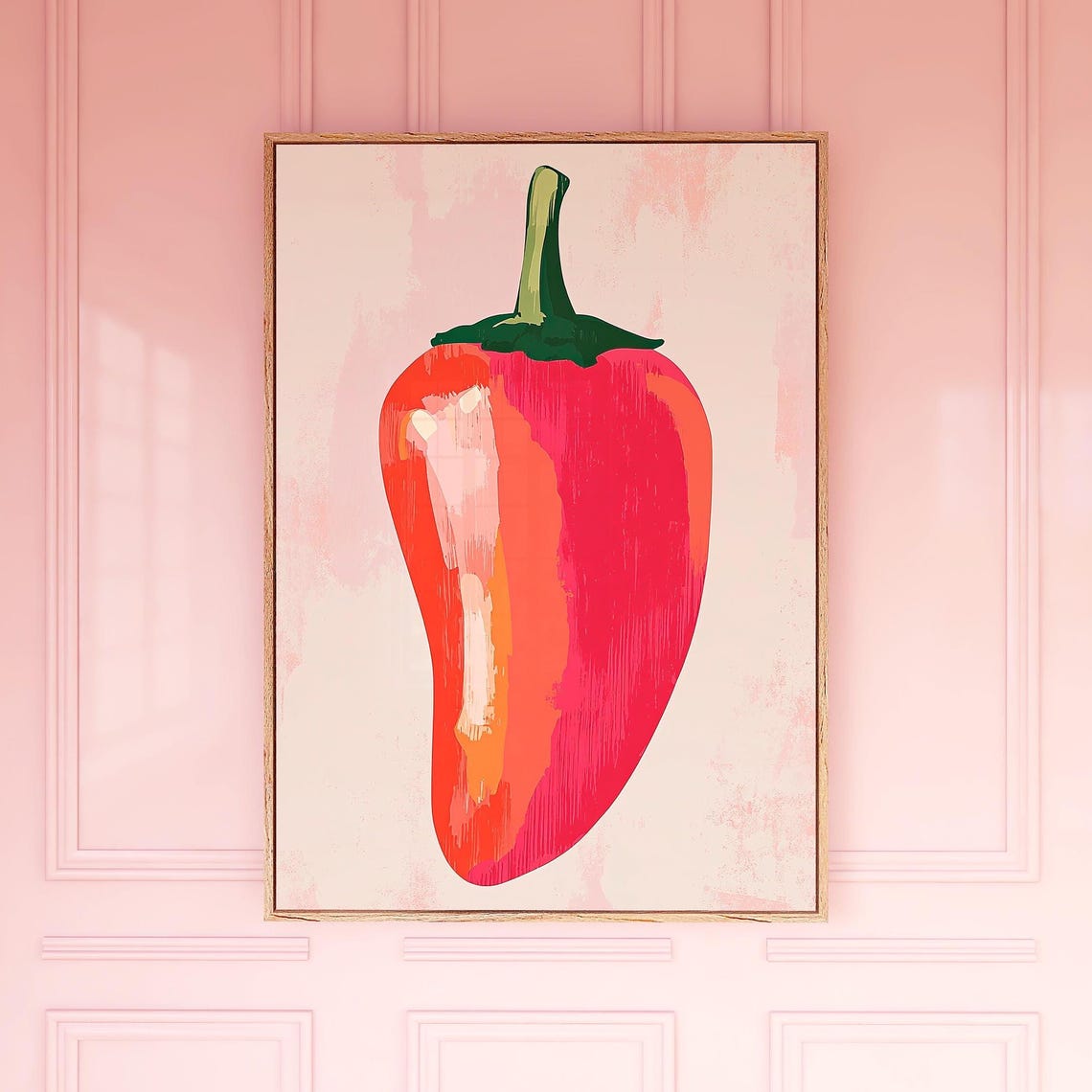Bright Red Chili Pepper Bold Painterly Modern Kitchen Food Poster