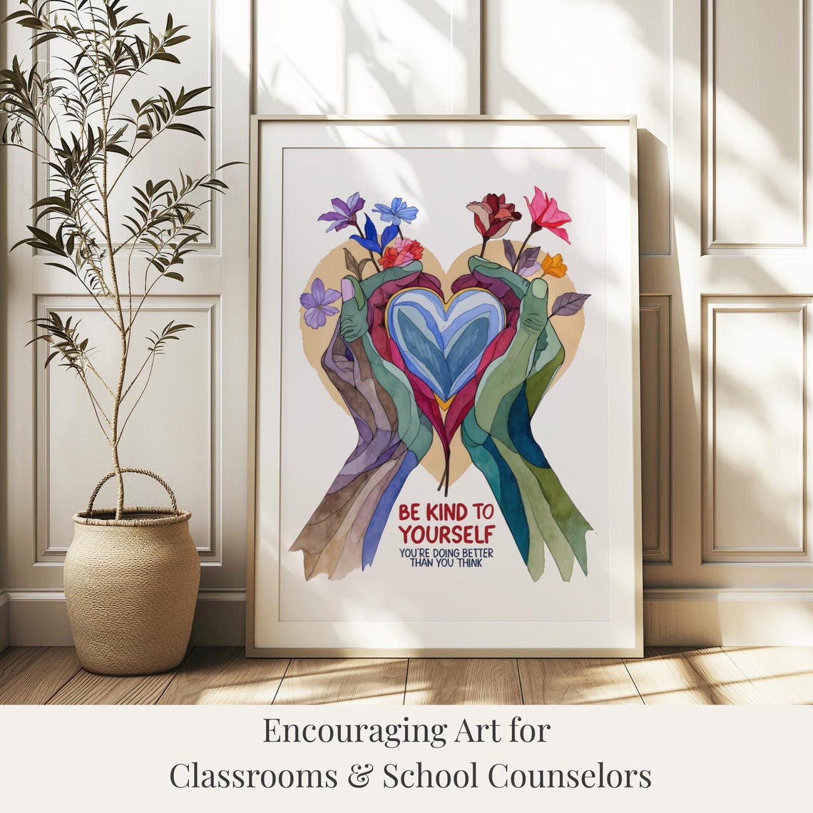 Be Kind To Yourself Watercolor Motivational Wall Art Self Care Quote Print Mental Health Decor - Image 3