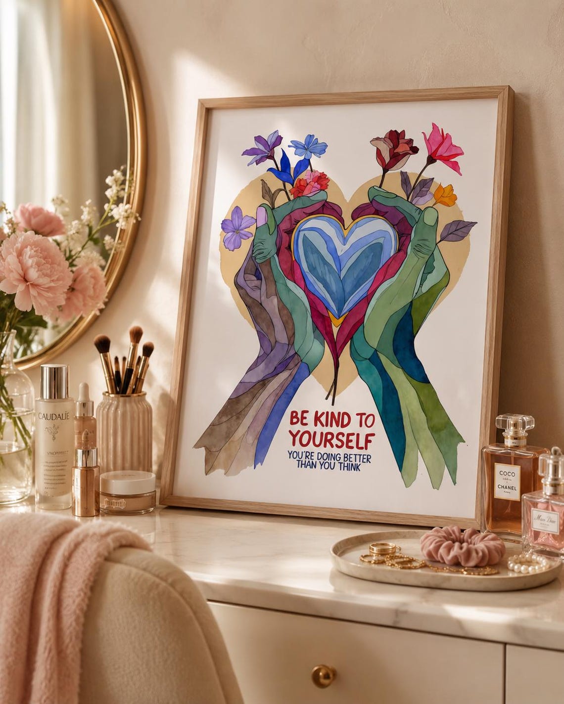 Be Kind To Yourself Watercolor Motivational Wall Art Self Care Quote Print Mental Health Decor - Image 2