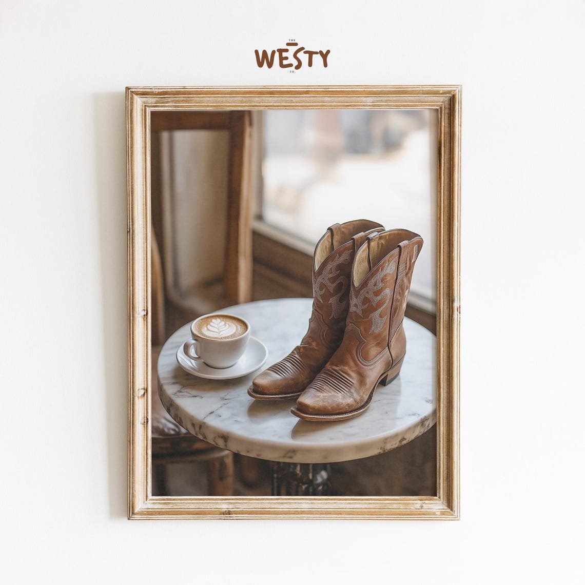 Morning Brew Cowboy Boots Latte Rustic Cafe Still Life Photo Poster