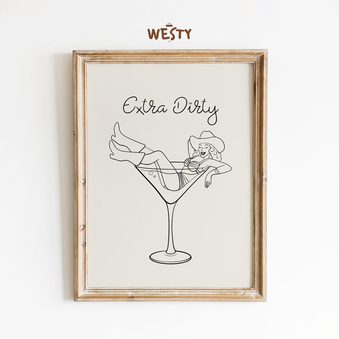 Extra Dirty Martini Cowgirl Funny Cocktail Bar Line Art Poster