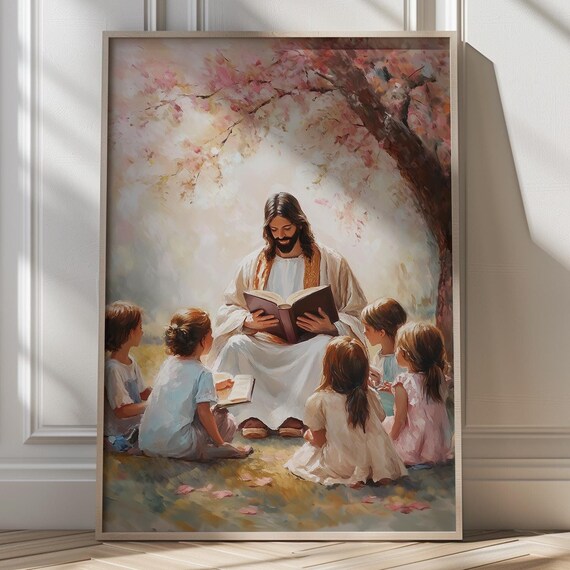 Jesus Reading Aloud to Children Under a Blossoming Tree Poster