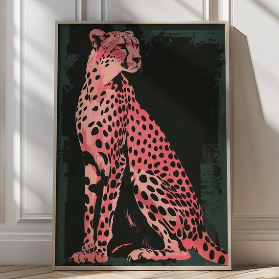 Bold Cheetah Art Print Animal Lover Gift Pink Preppy Poster Eclectic Decor Animal Print Preppy Trendy Art Retro Poster Pink Art