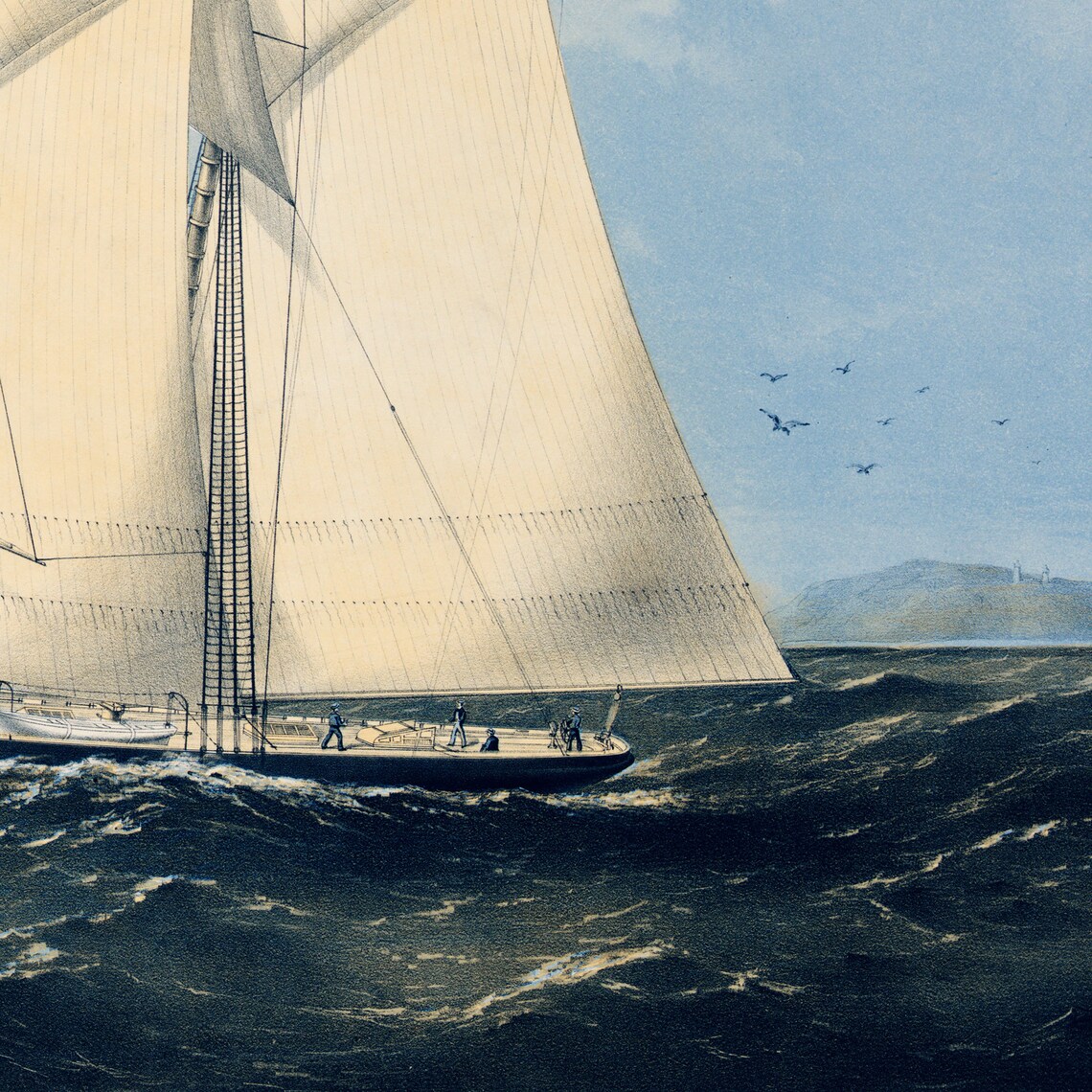 Tall Sailing Ship Full White Sails Open Sea Vintage Nautical Ship Poster - Image 2