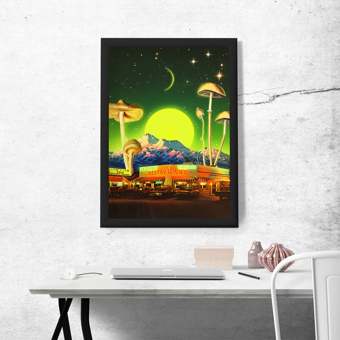 Trippy Land 8 Shrooms Retro Cosmic Collage Art Print - Image 3