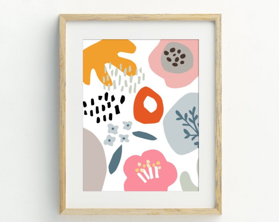Colorful Abstract Floral Collage Modern Boho Botanical Wall Art Print - Image 2