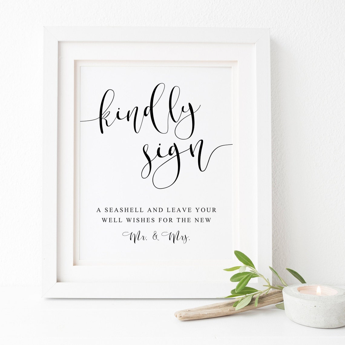 Kindly Sign a Seashell Beach Wedding Guestbook Table Sign Poster