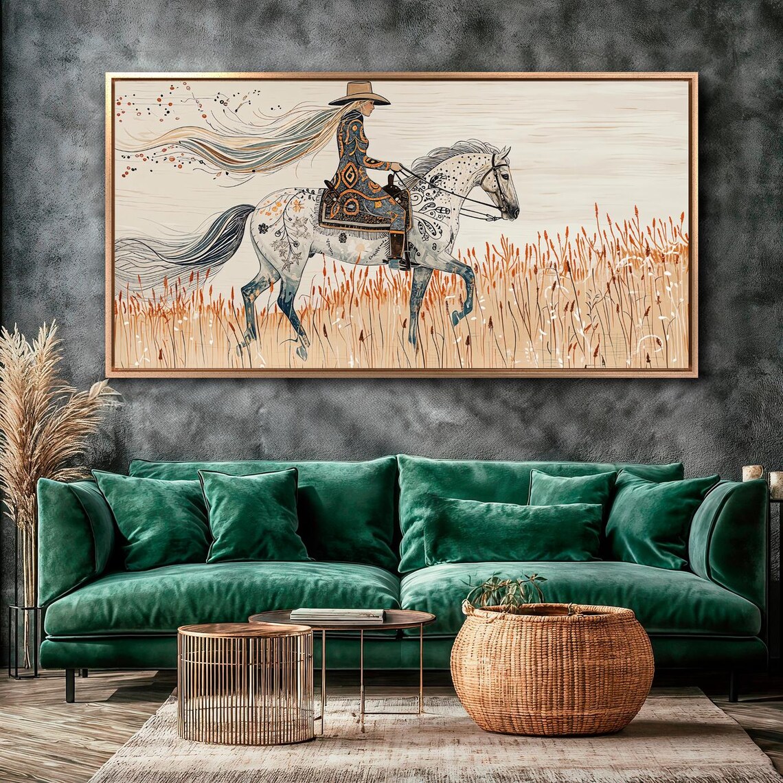 Cowgirl Riding Horse Bohemian Style Art Print