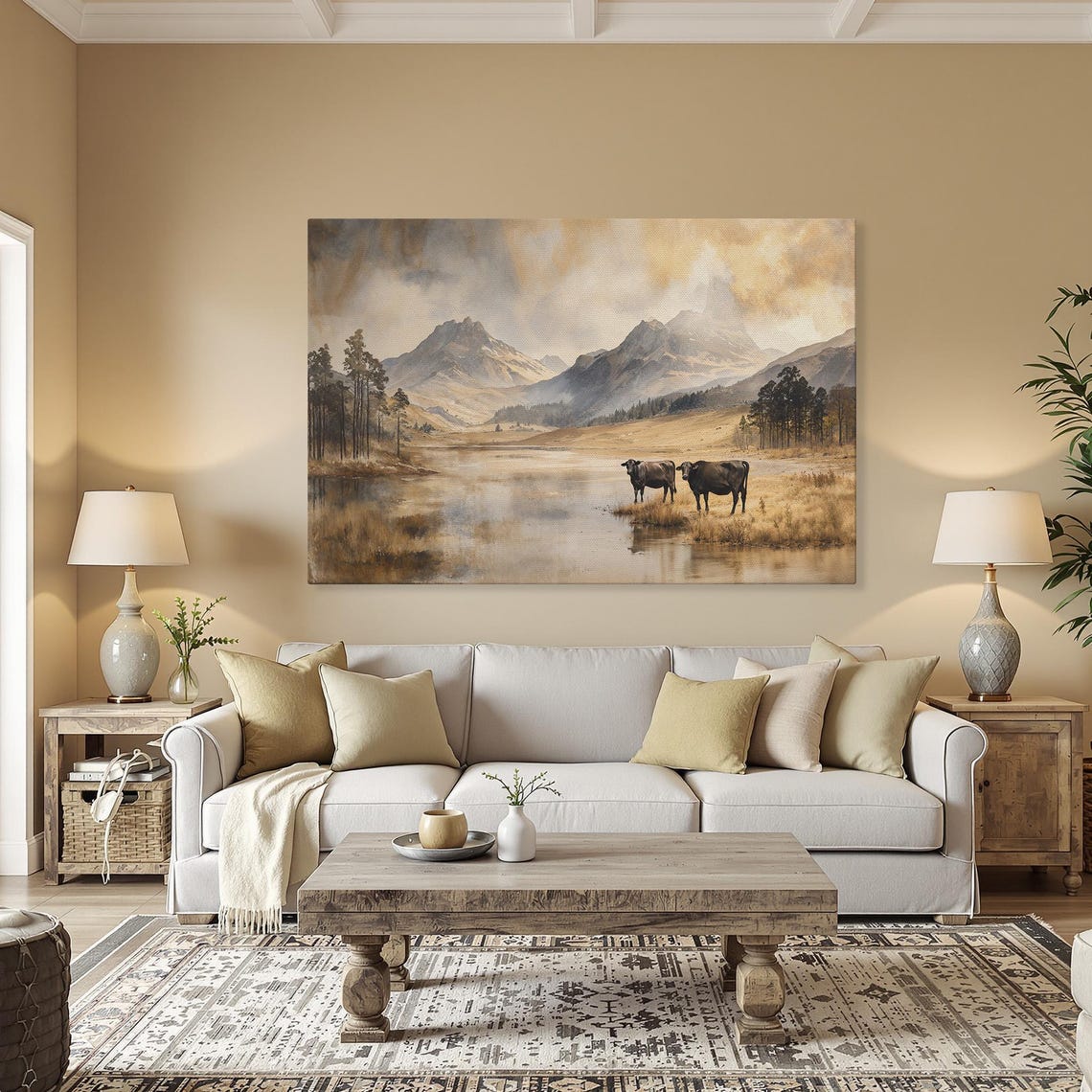 Moody Mountain Valley With Cows Autumn Rustic Landscape Poster