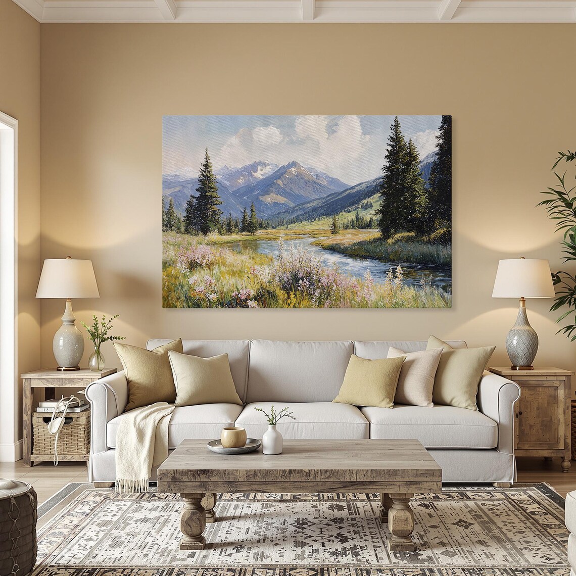 Peaceful Mountain River Rustic Landscape Art Print