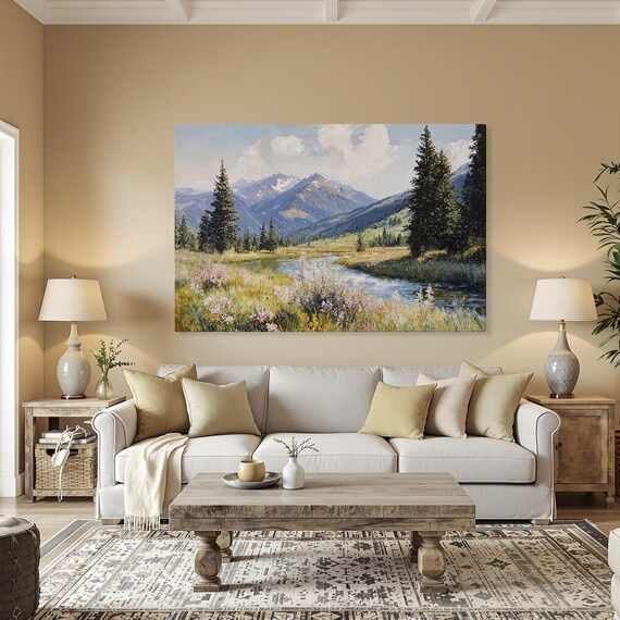 Peaceful Mountain River Rustic Landscape Art Print