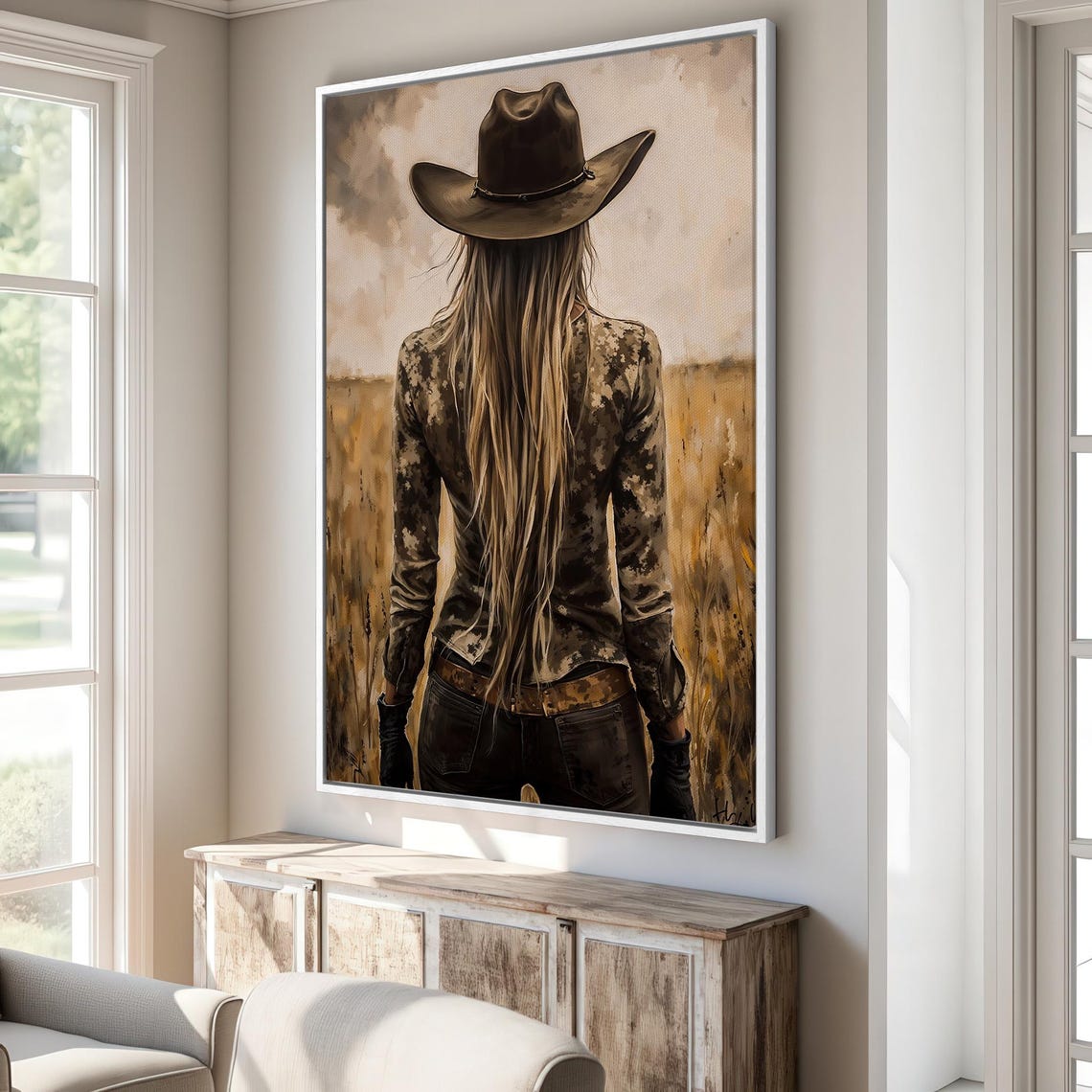 Cowgirl In The Wheat Field Rustic Framed Print Western Theme Art Gift For Her Wild West Wall Art Ranch Decor Ready To Hang - Image 3