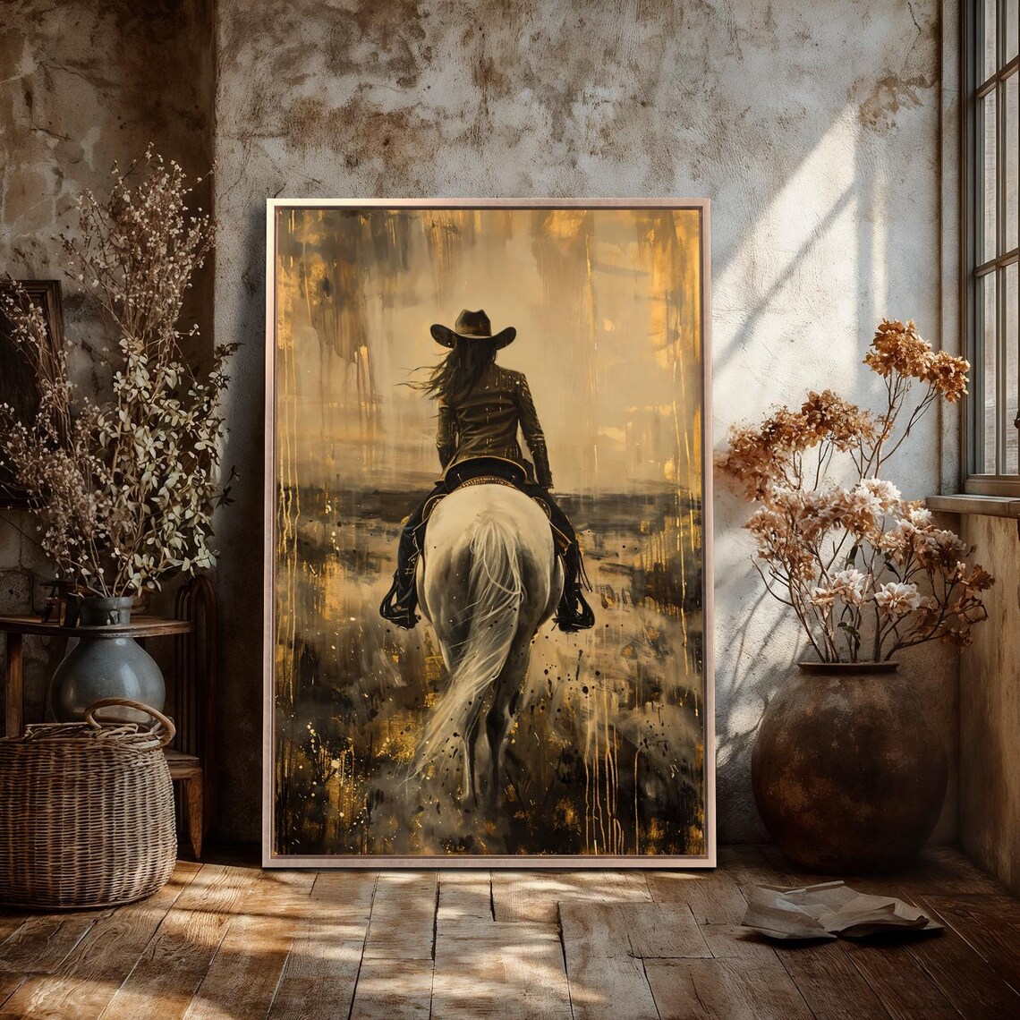 Western Cowgirl Rider, Rustic Sepia Horse Art Print - Image 3
