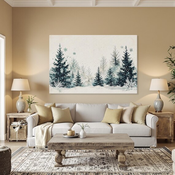 Snowy Pine Forest Watercolor Winter Trees Seasonal Art Poster