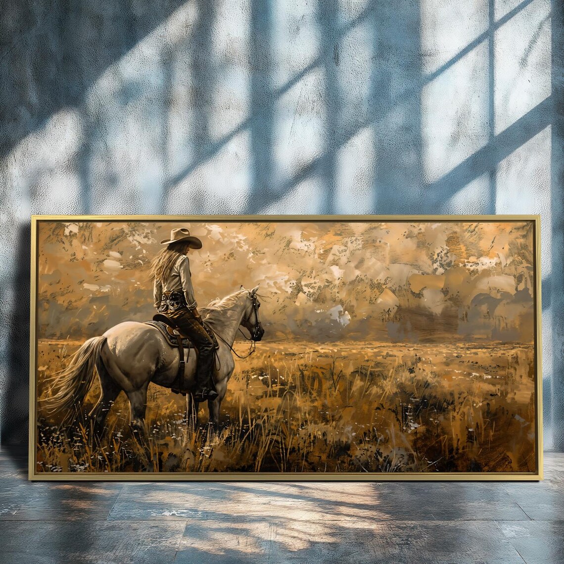 Cowgirl Riding Horse Western Landscape Art Print