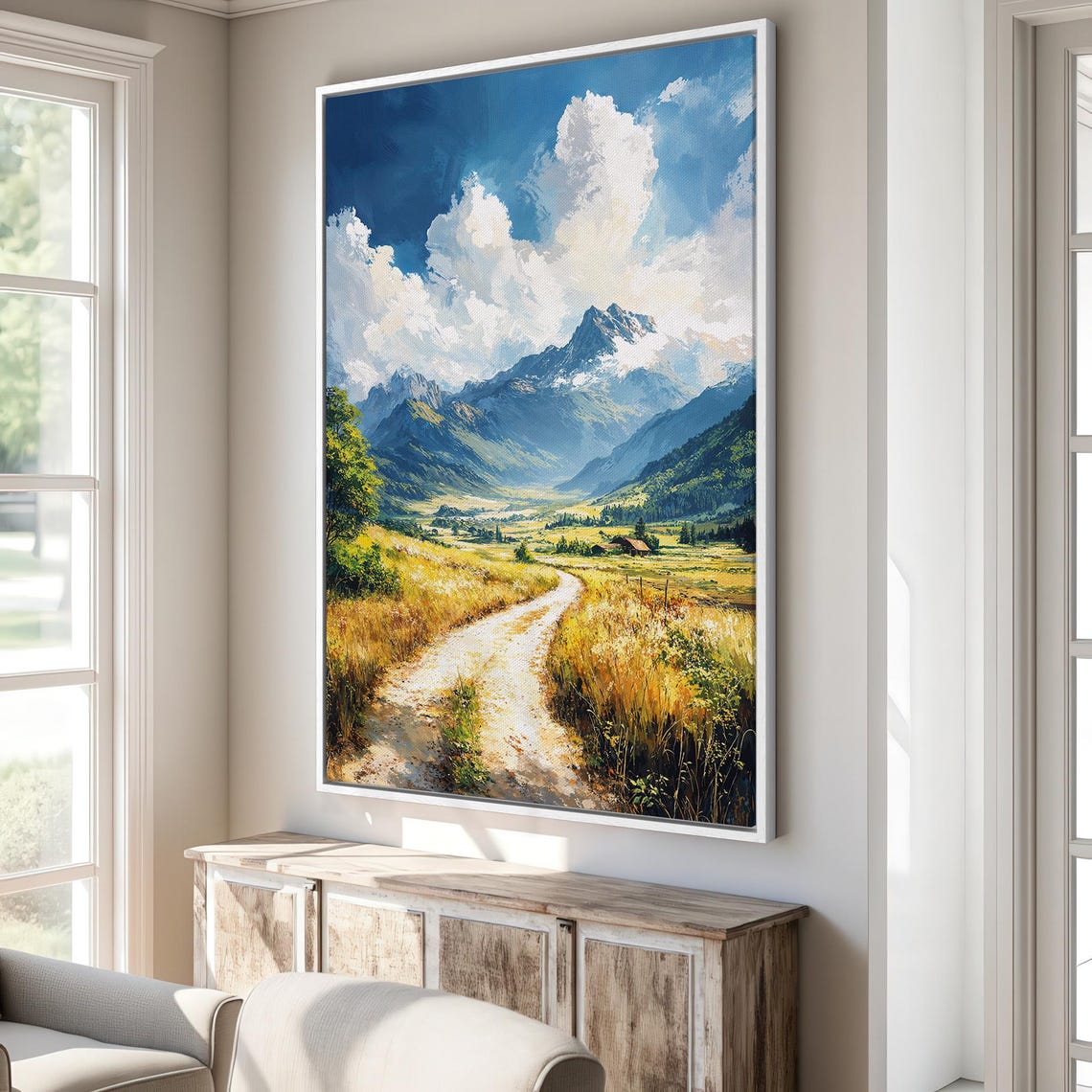 Golden Winding Valley Trail Toward Dramatic Alpine Peaks Poster - Image 3