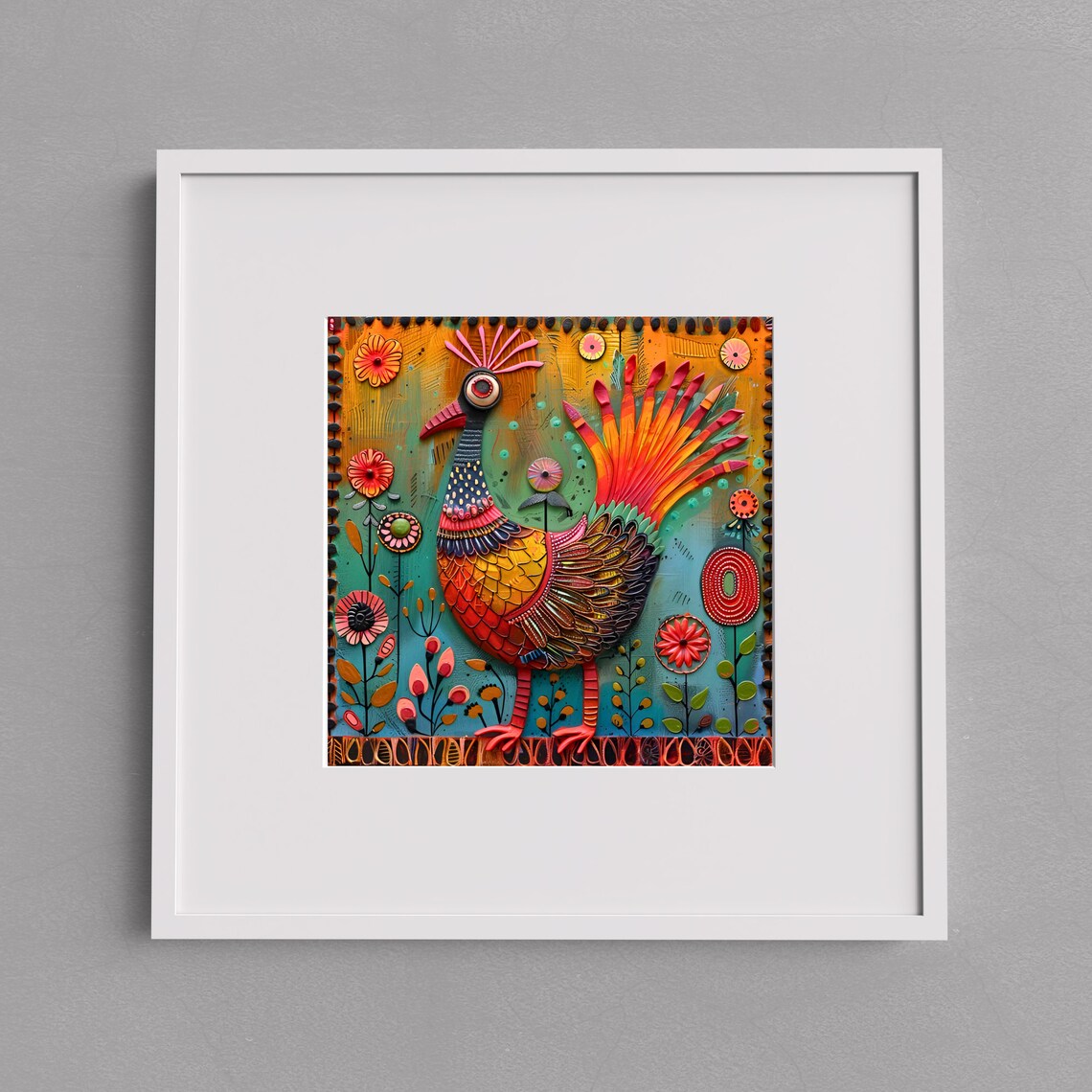Whimsical Rooster Folk Art Kitchen Decor Print - Image 3