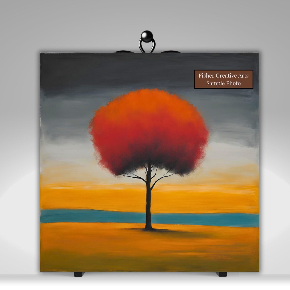 Expressionist Red Tree at Dawn, Minimalist Art Print - Image 5