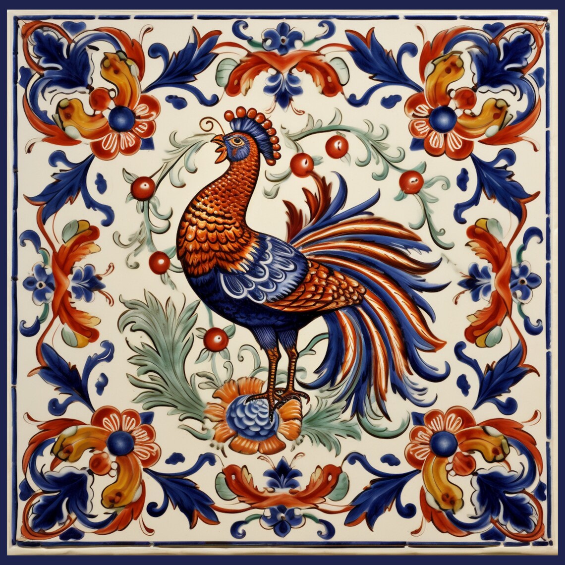 Deruta Style Rooster Tile, Umbria Kitchen Art Print - Image 2