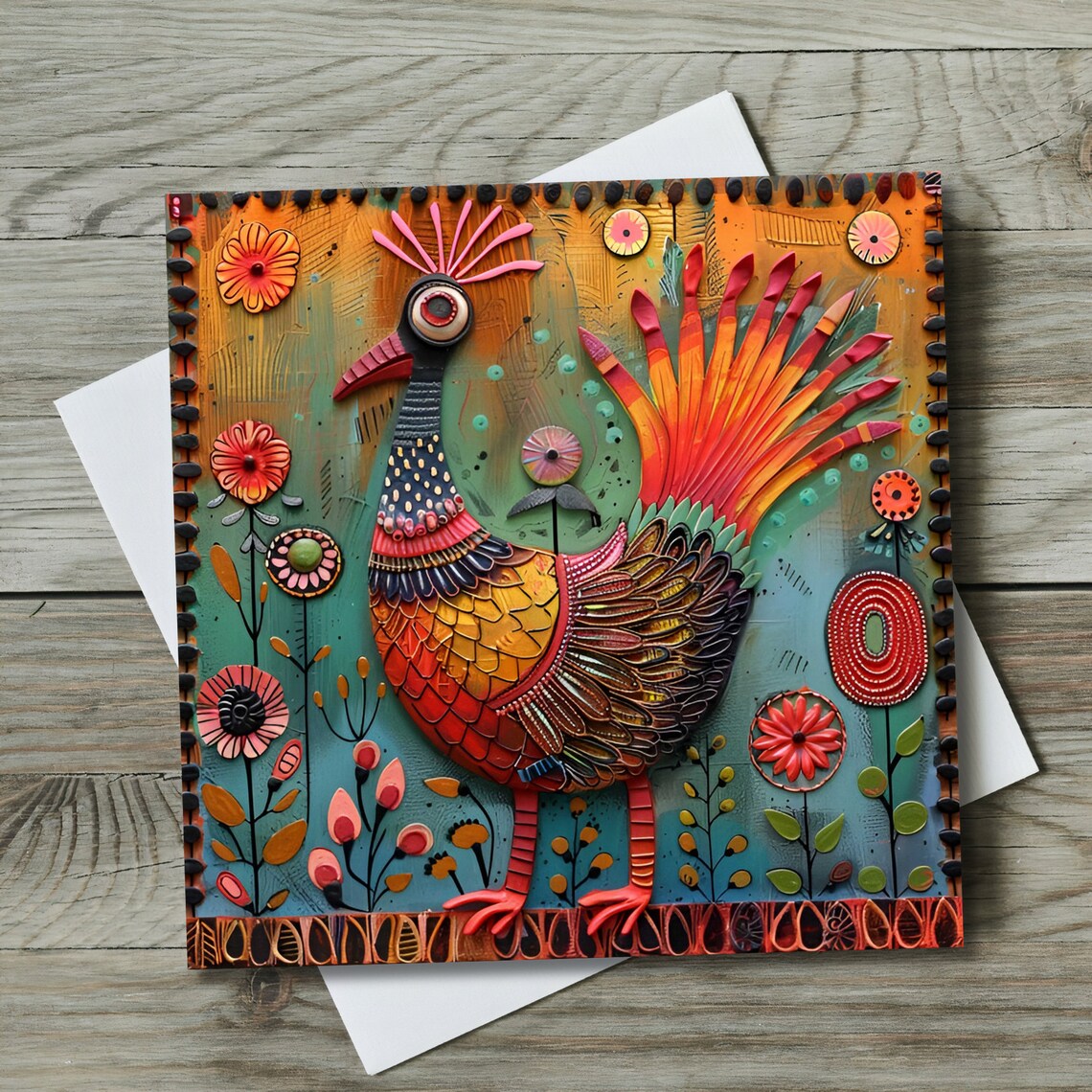 Whimsical Rooster Folk Art Kitchen Decor Print - Image 2