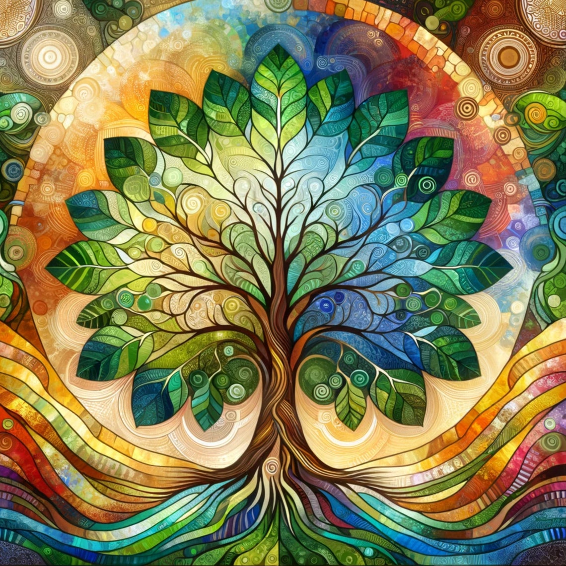 Abstract Stained Glass Look Tree Of Life Ceramic Art Tile Unique Home Decor Wall Art Decor Birthday Gift Decorative Accent Tile - Image 4