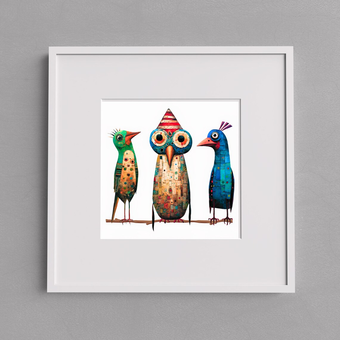 Whimsical Bird Folk Art Christmas Decorative Art Print - Image 3